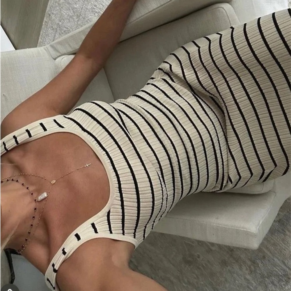 DISSH Billie Butter Stripe Ribbed Knit Maxi Dress Size L